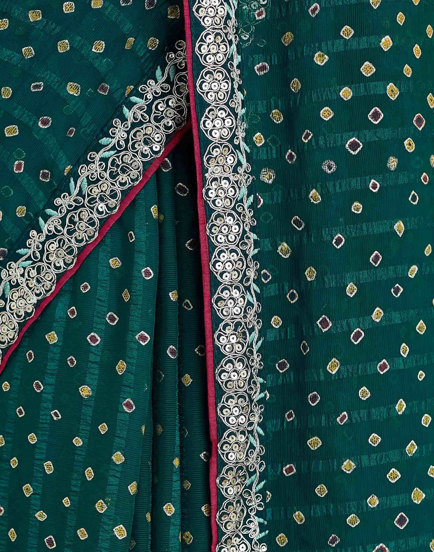 Rama Green Bandhani Printed Georgette Saree