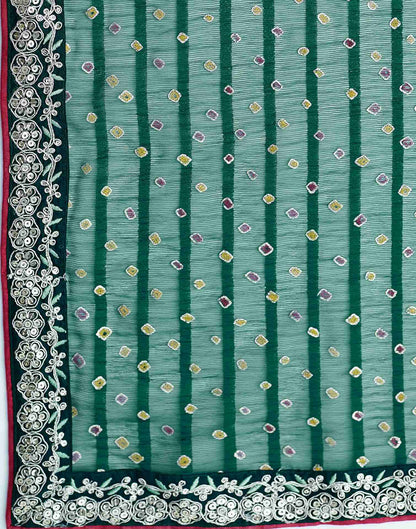 Rama Green Bandhani Printed Georgette Saree
