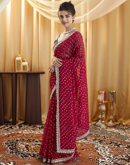 Dark Pink Bandhani Printed Georgette Saree
