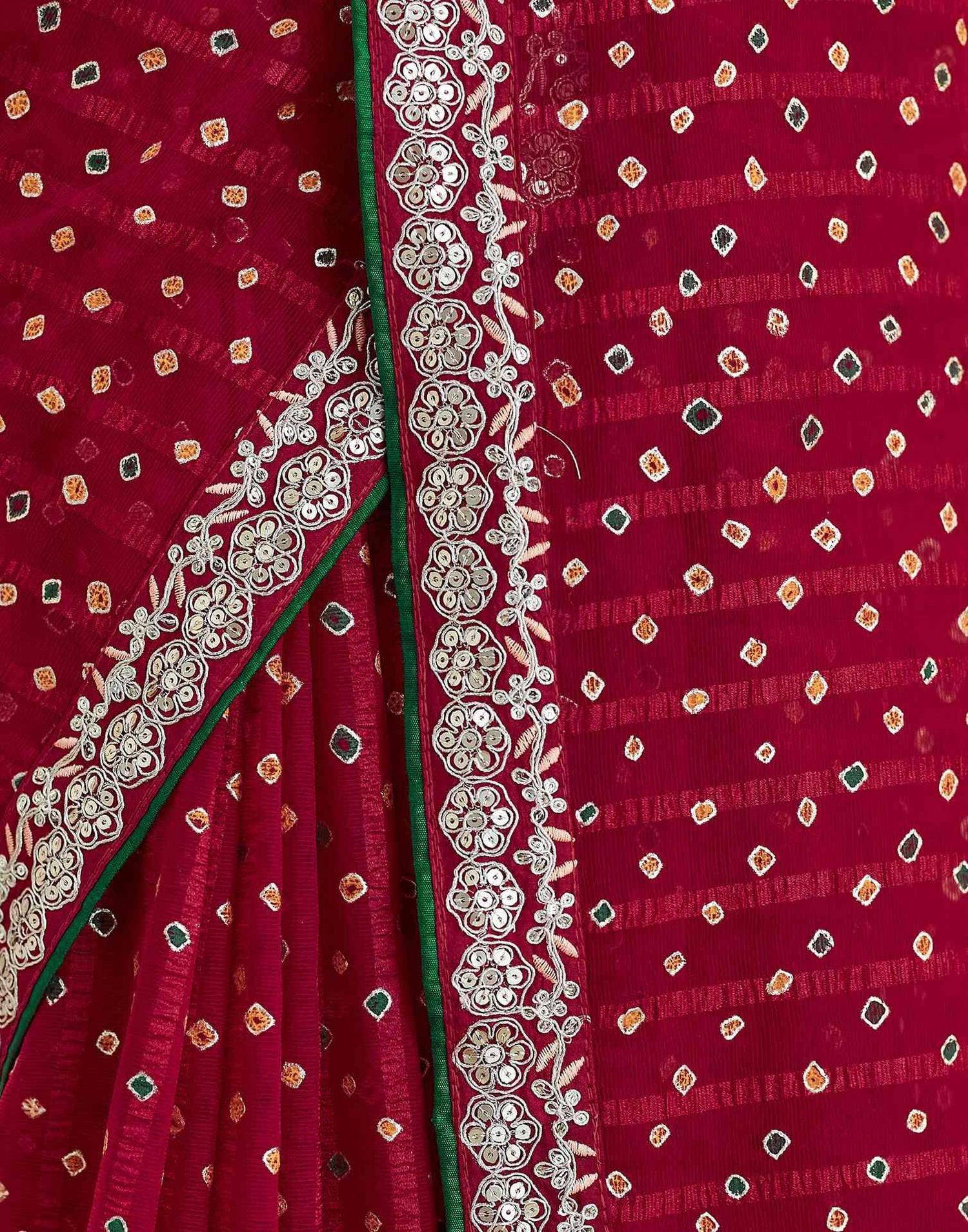 Dark Pink Bandhani Printed Georgette Saree