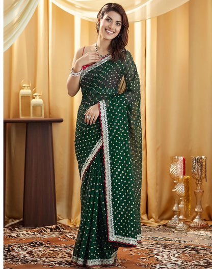 Dark Green Bandhani Printed Georgette Saree