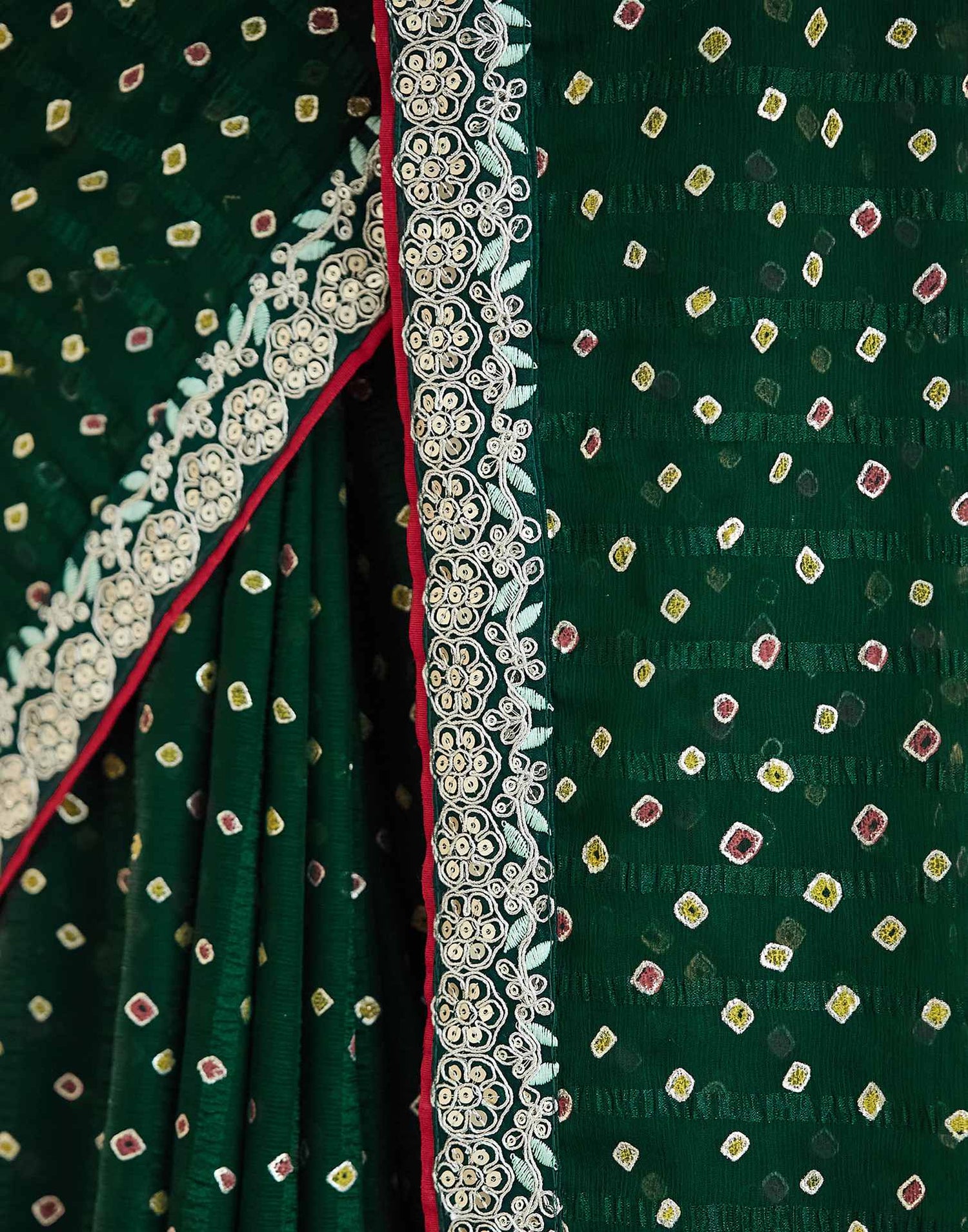 Dark Green Bandhani Printed Georgette Saree