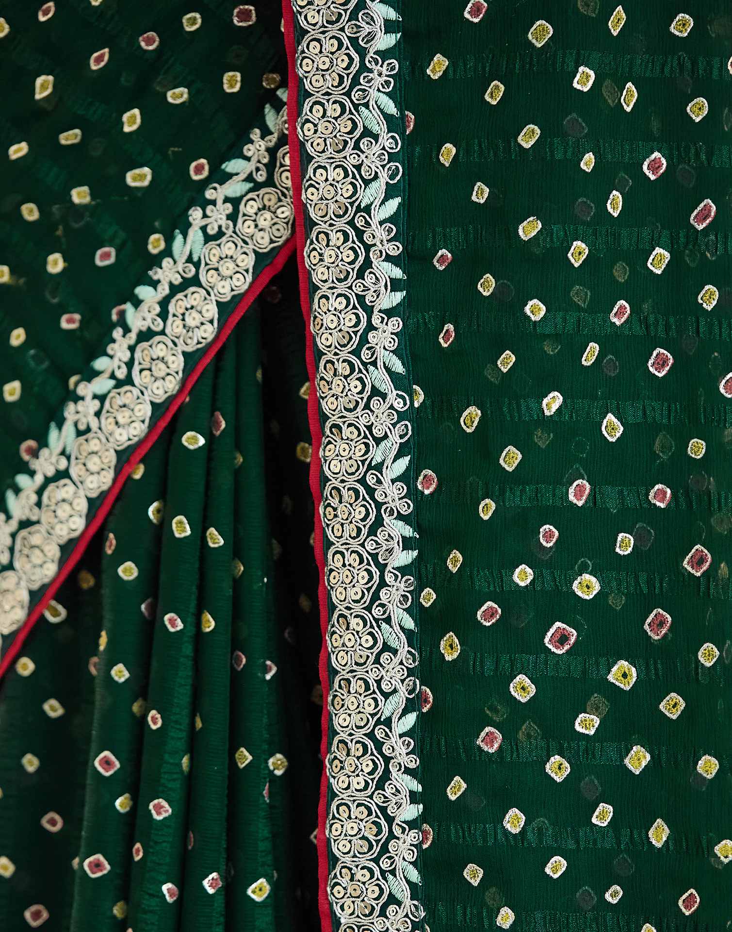 Dark Green Bandhani Printed Georgette Saree
