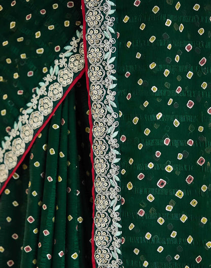Dark Green Bandhani Printed Georgette Saree