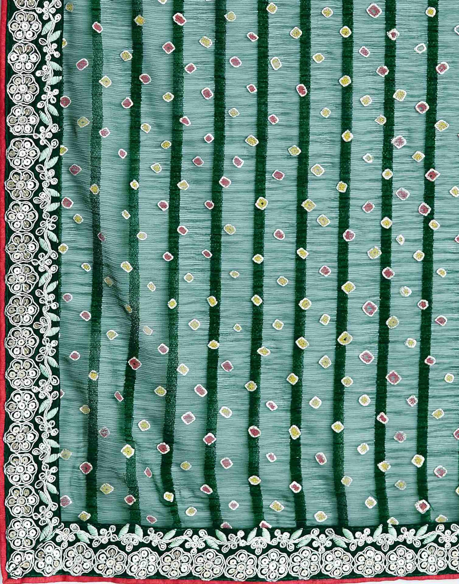 Dark Green Bandhani Printed Georgette Saree