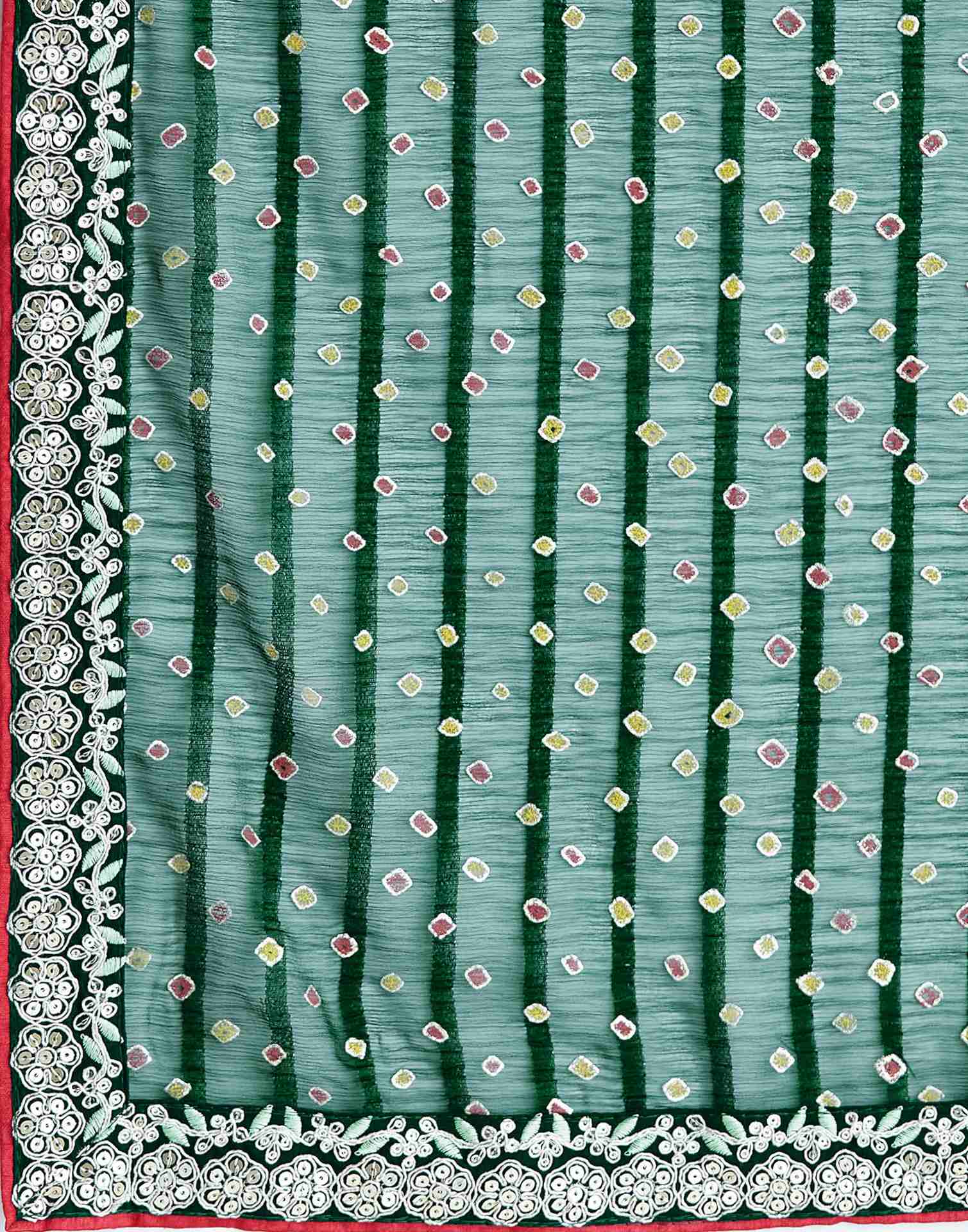 Dark Green Bandhani Printed Georgette Saree