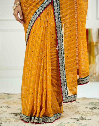 Turmeric Yellow Bandhani Printed Georgette Saree