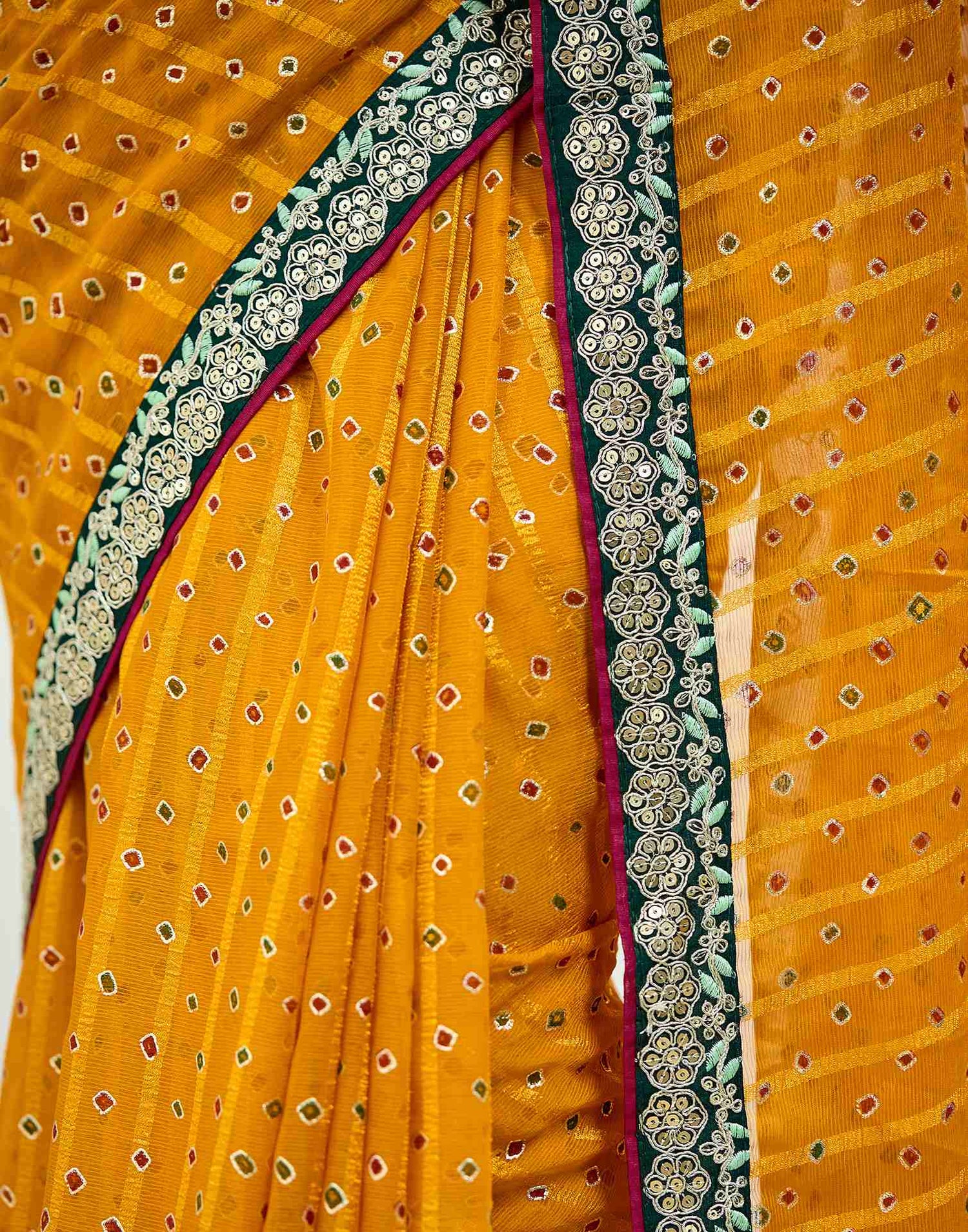 Turmeric Yellow Bandhani Printed Georgette Saree