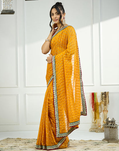 Turmeric Yellow Bandhani Printed Georgette Saree