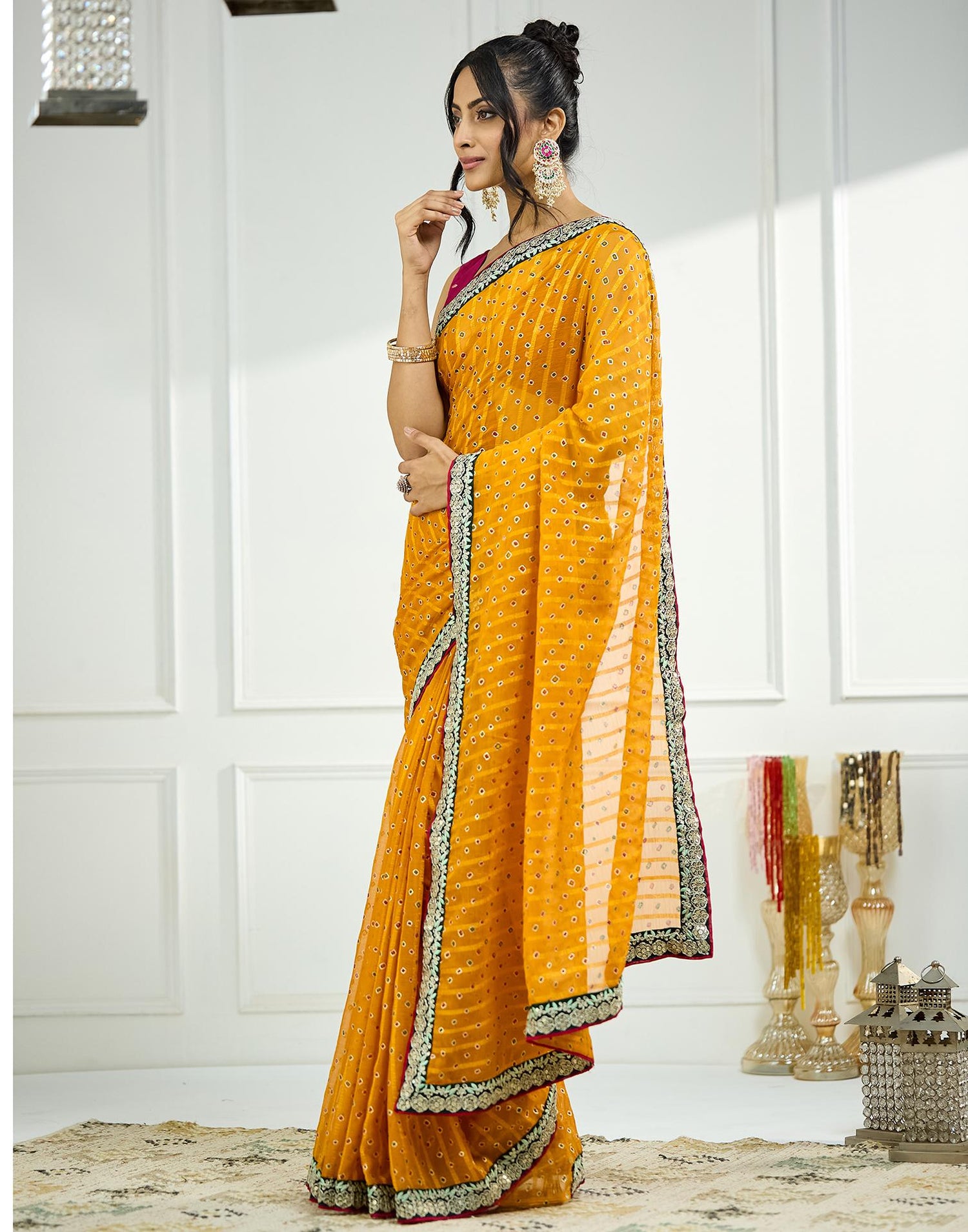 Turmeric Yellow Bandhani Printed Georgette Saree