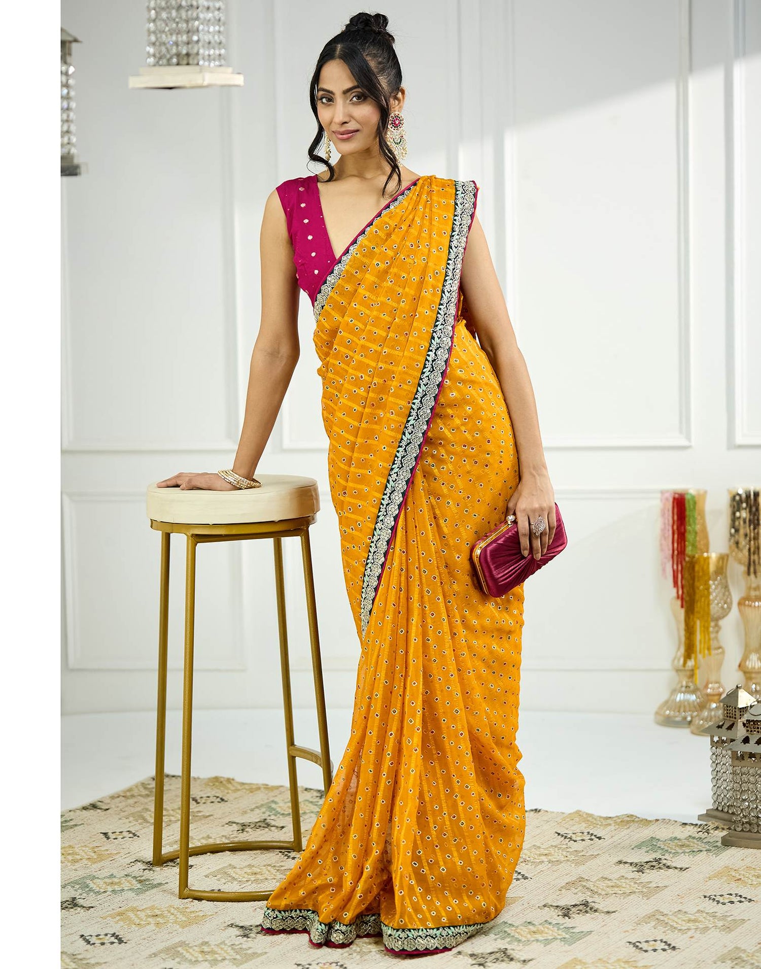 Turmeric Yellow Bandhani Printed Georgette Saree