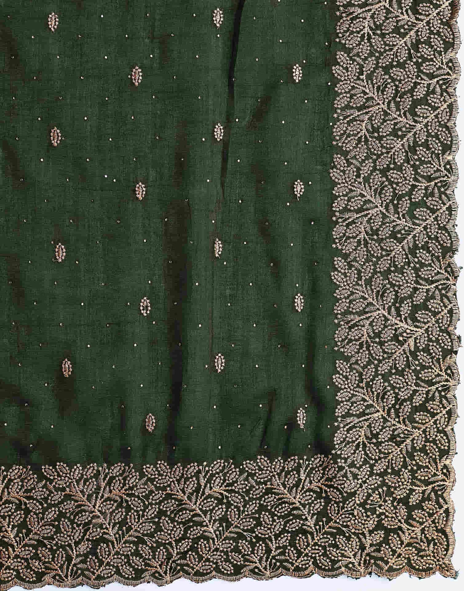 Dark Olive Green Silk Embroidery Swarovski Saree