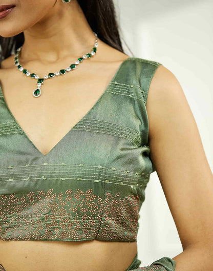 Green Silk Stone Work Swarovski Saree