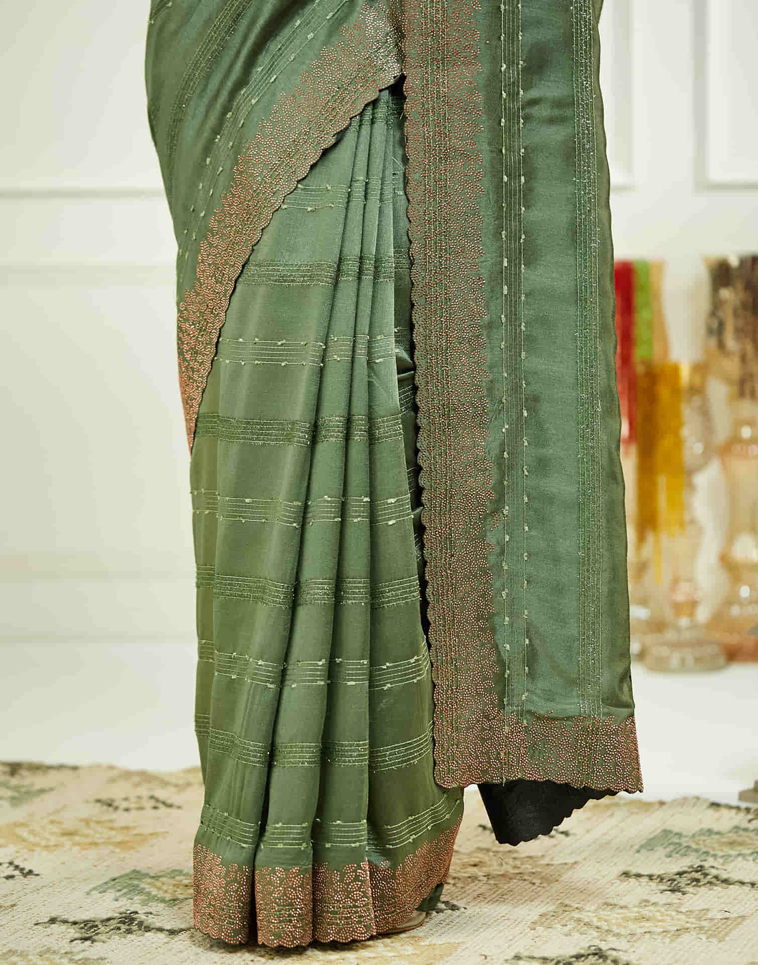 Green Silk Stone Work Swarovski Saree