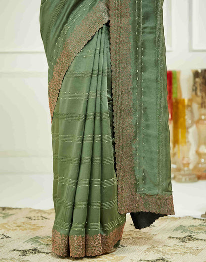 Green Silk Stone Work Swarovski Saree