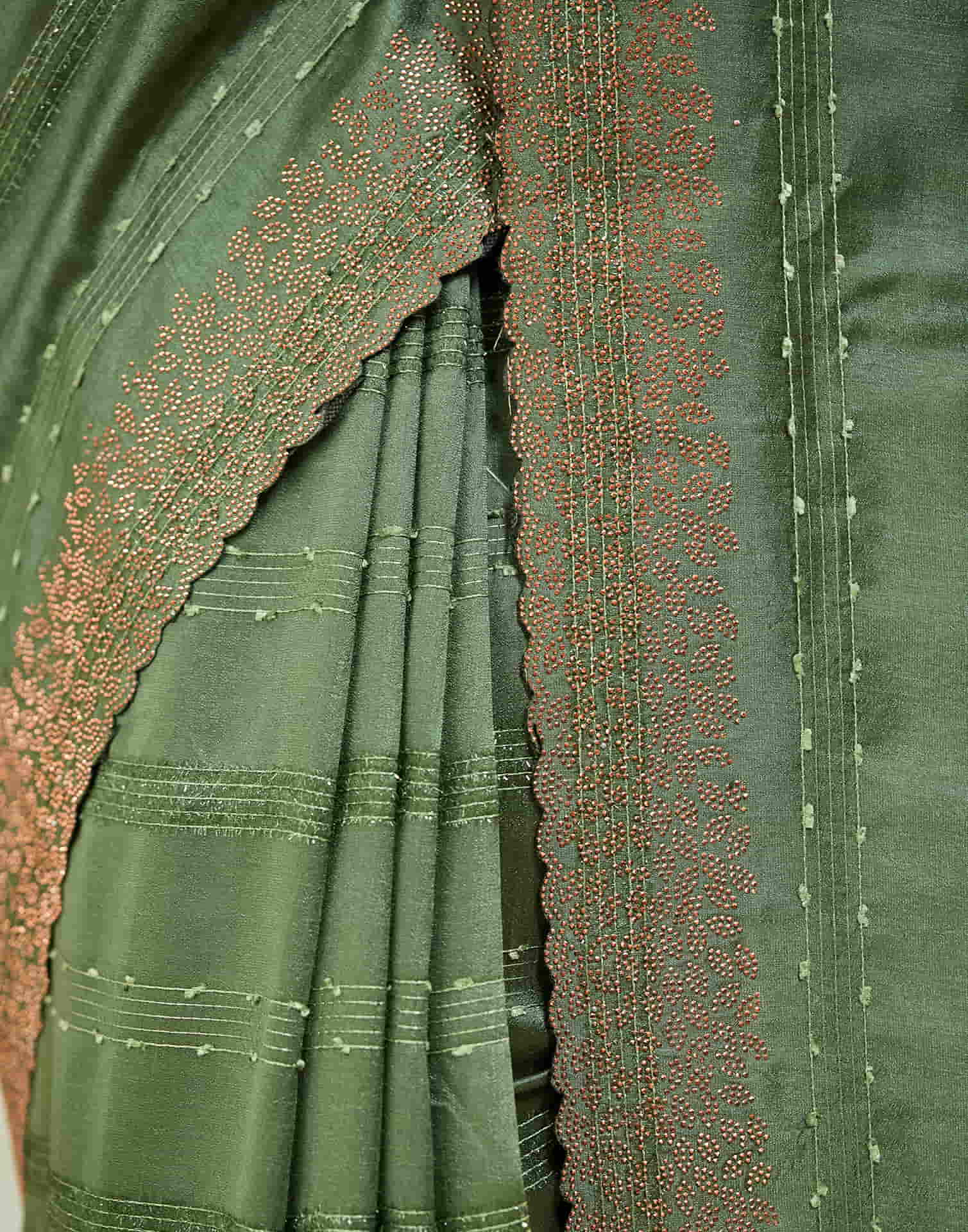 Green Silk Stone Work Swarovski Saree