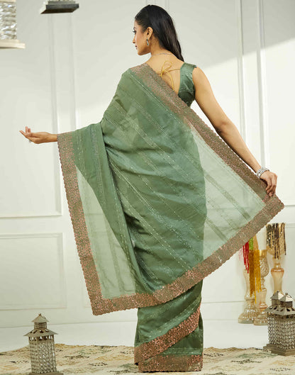 Green Silk Stone Work Swarovski Saree