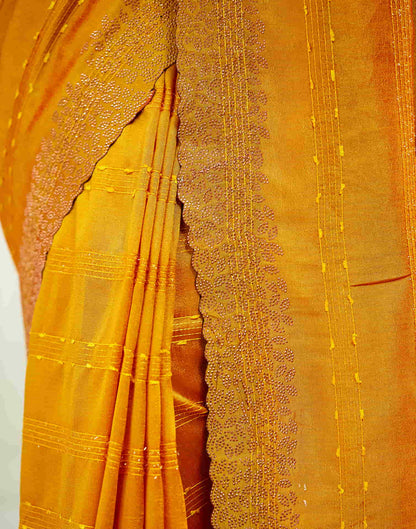 Yellow Silk Stone Work Swarovski Saree