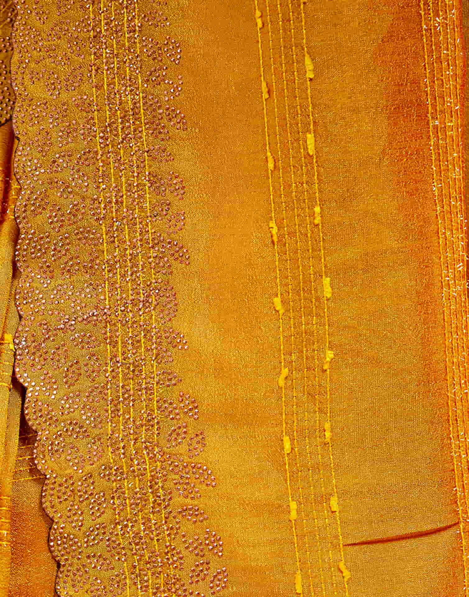 Yellow Silk Stone Work Swarovski Saree