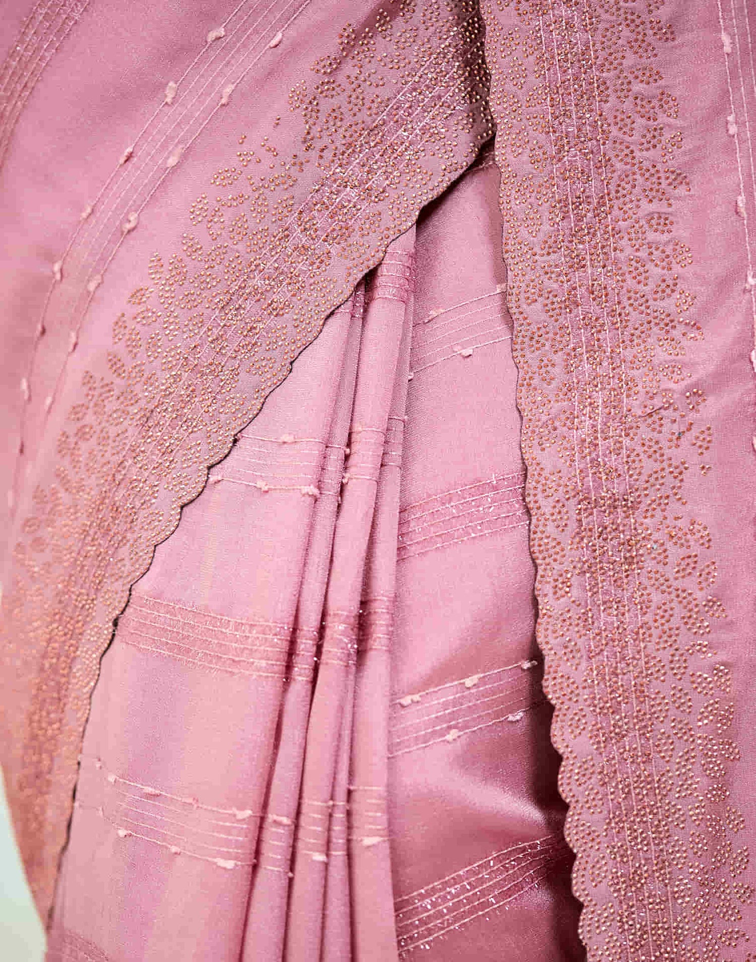 Rose Pink Silk Stone Work Swarovski Saree