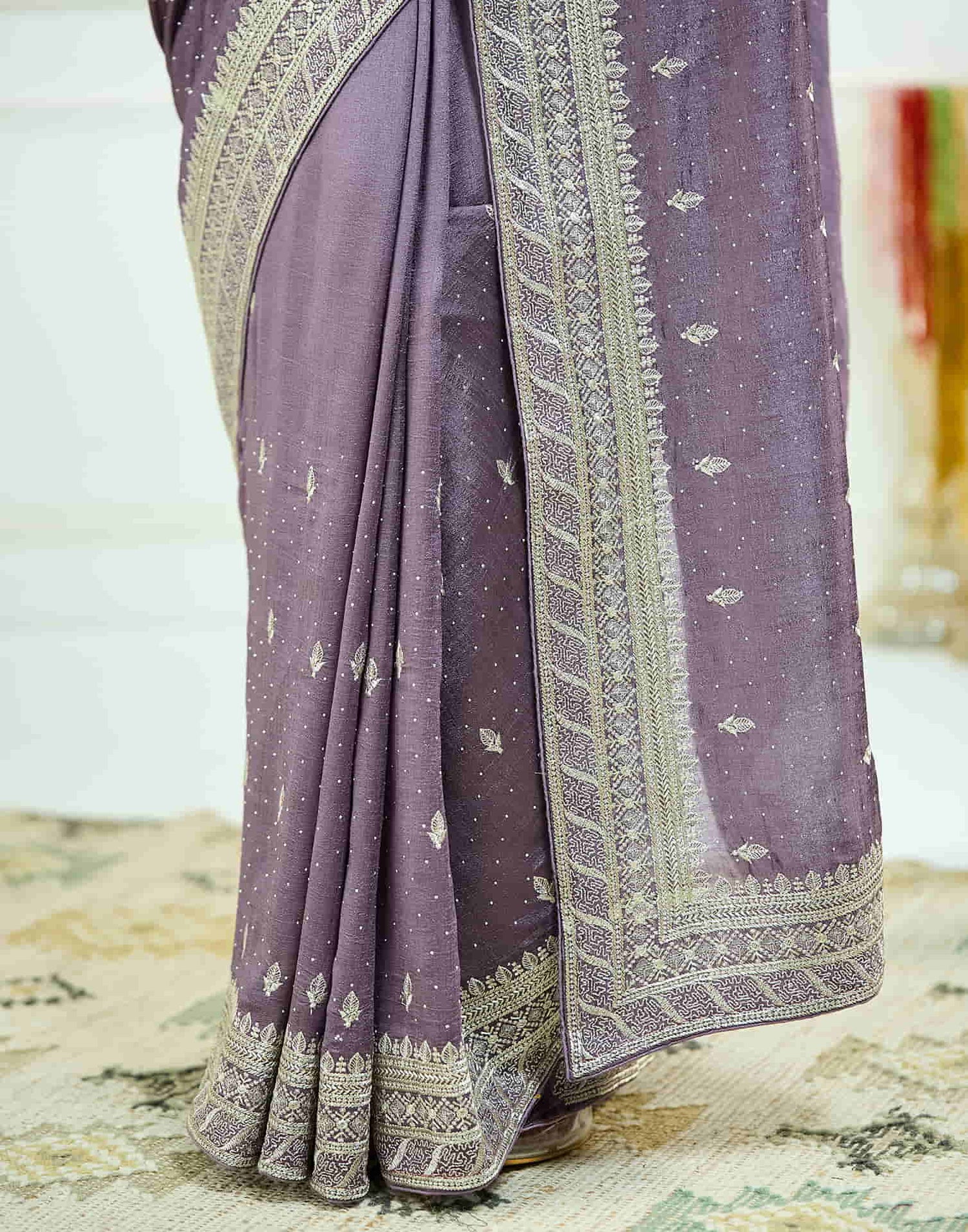 Purple Silk Embroidery Swarovski Saree