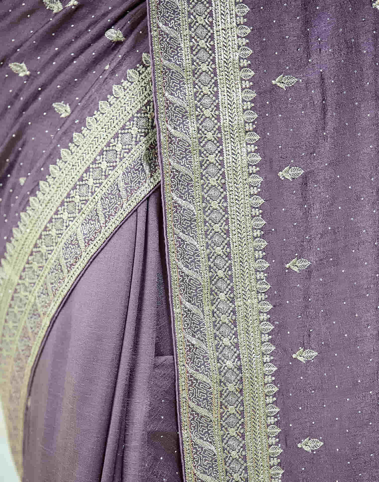 Purple Silk Embroidery Swarovski Saree