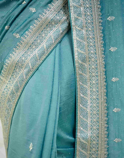 Dusty Blue Silk Embroidery Swarovski Saree