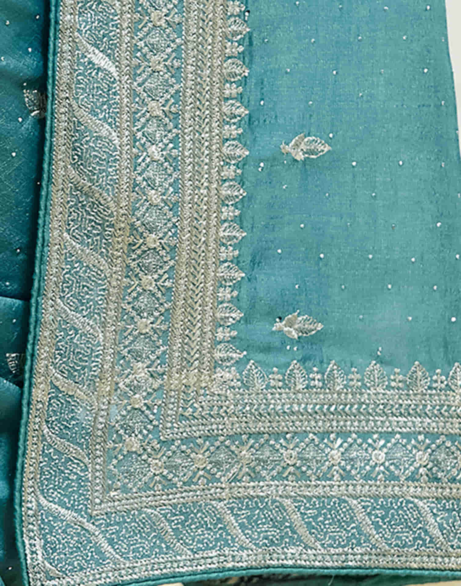 Dusty Blue Silk Embroidery Swarovski Saree