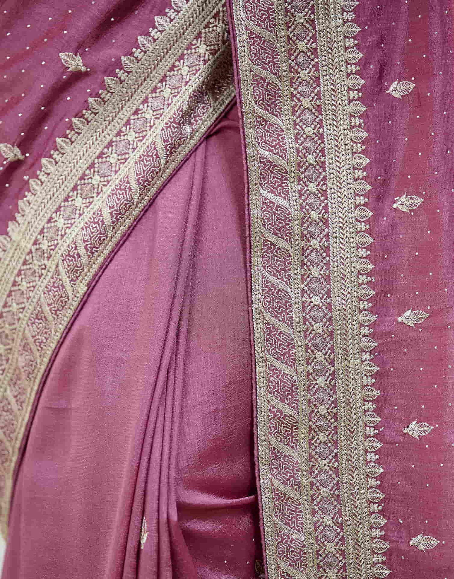 Pink Silk Embroidery Swarovski Saree