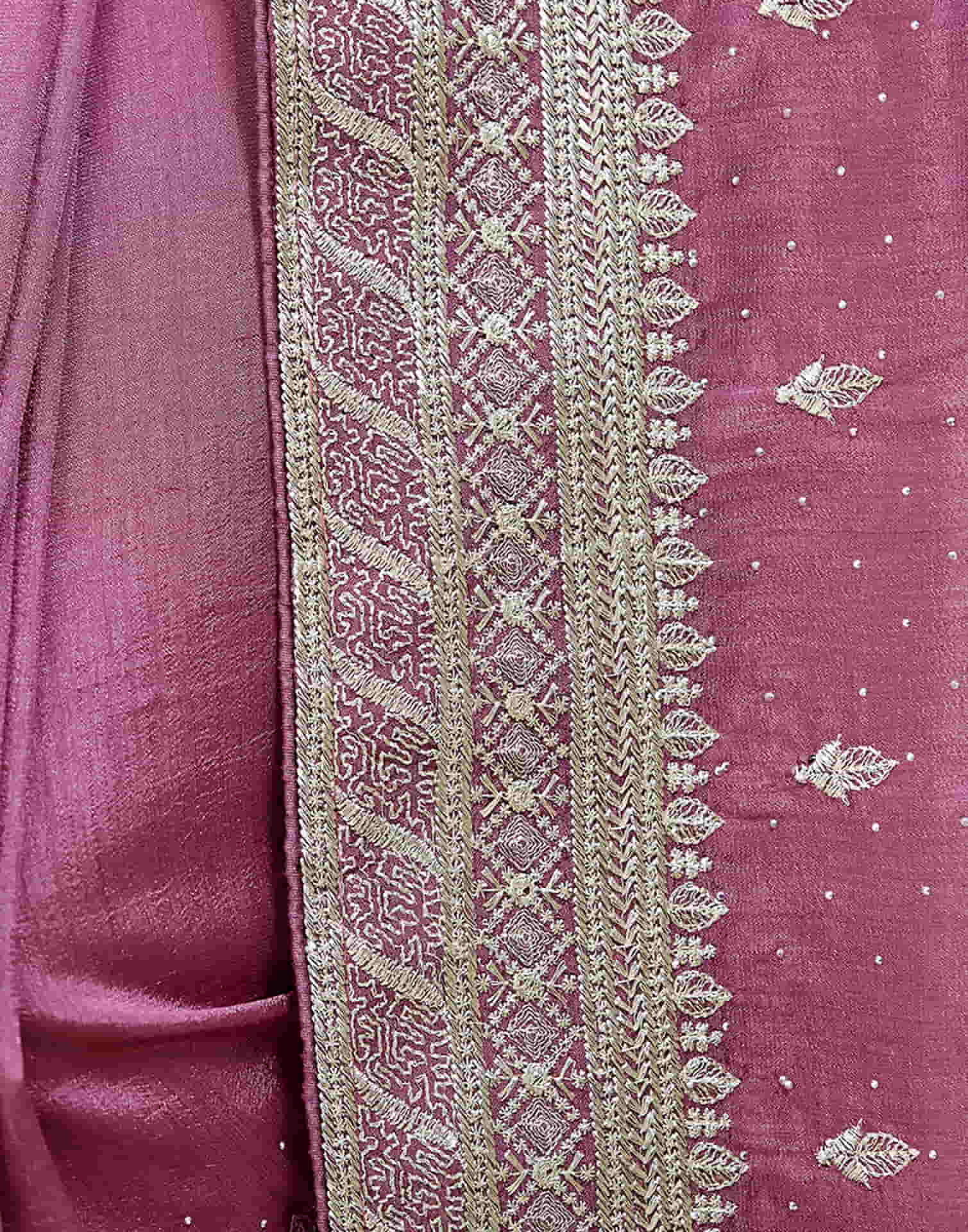 Pink Silk Embroidery Swarovski Saree