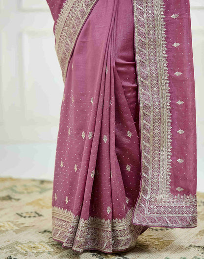 Pink Silk Embroidery Swarovski Saree