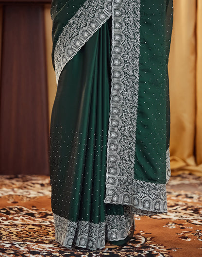 Bottle Green Georgette Embroidery Embellished  Saree