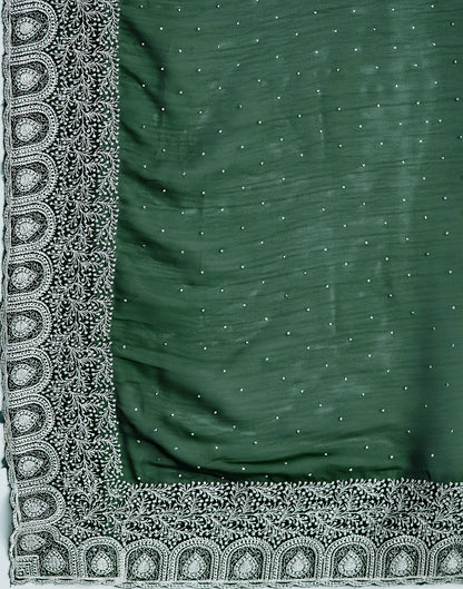 Bottle Green Georgette Embroidery Embellished  Saree