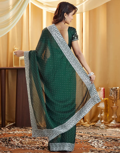 Bottle Green Georgette Embroidery Embellished  Saree