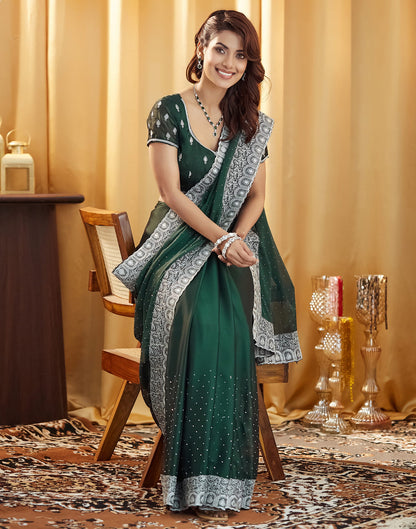 Bottle Green Georgette Embroidery Embellished  Saree