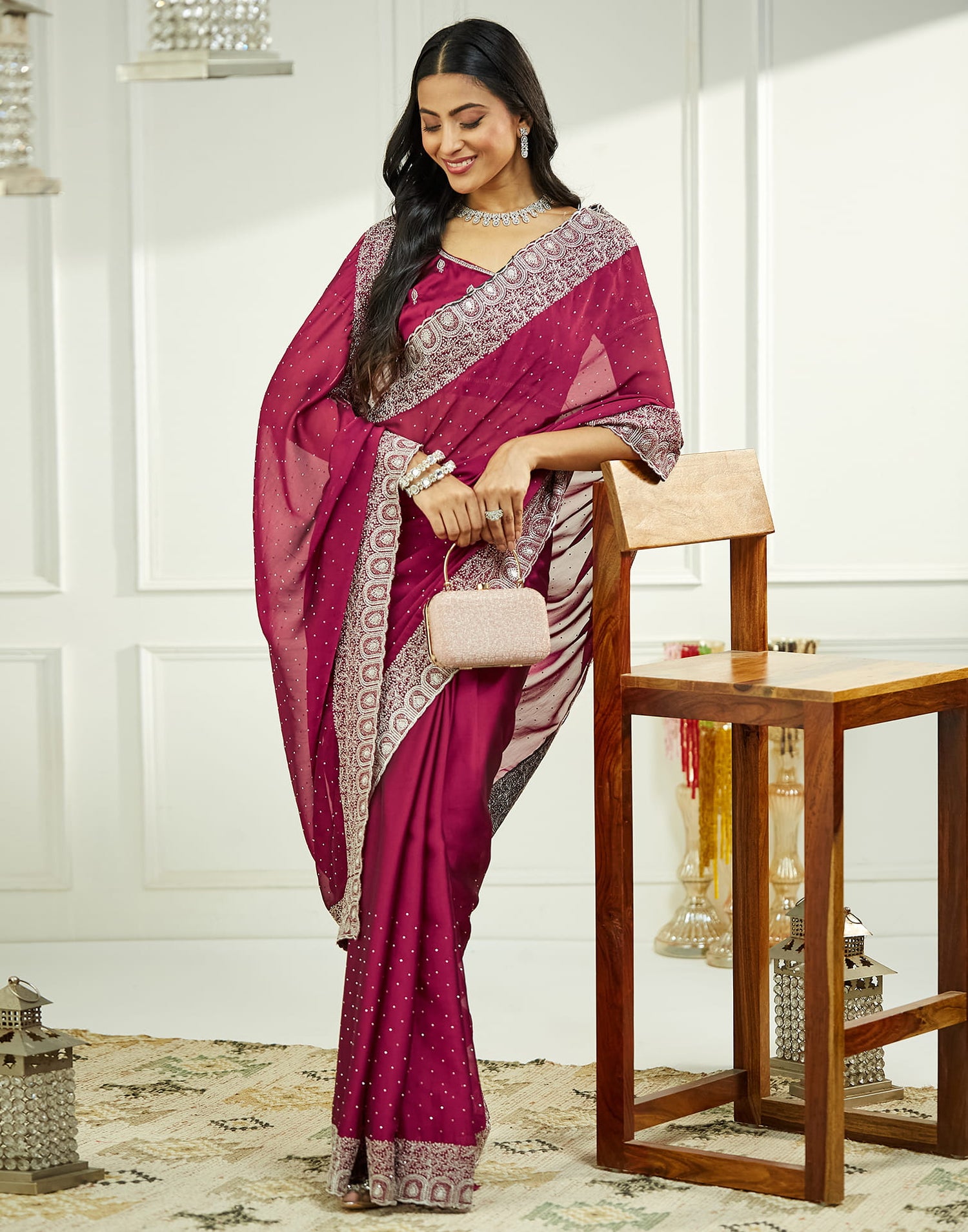 Purple Georgette Embroidery Embellished  Saree