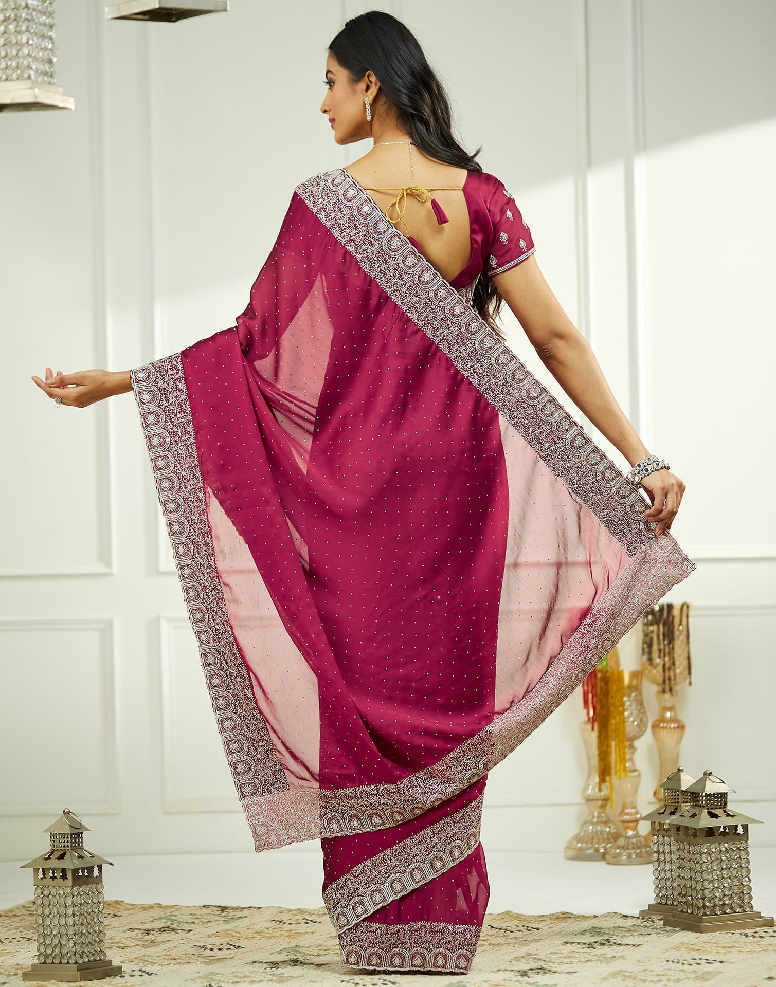 Purple Georgette Embroidery Embellished  Saree