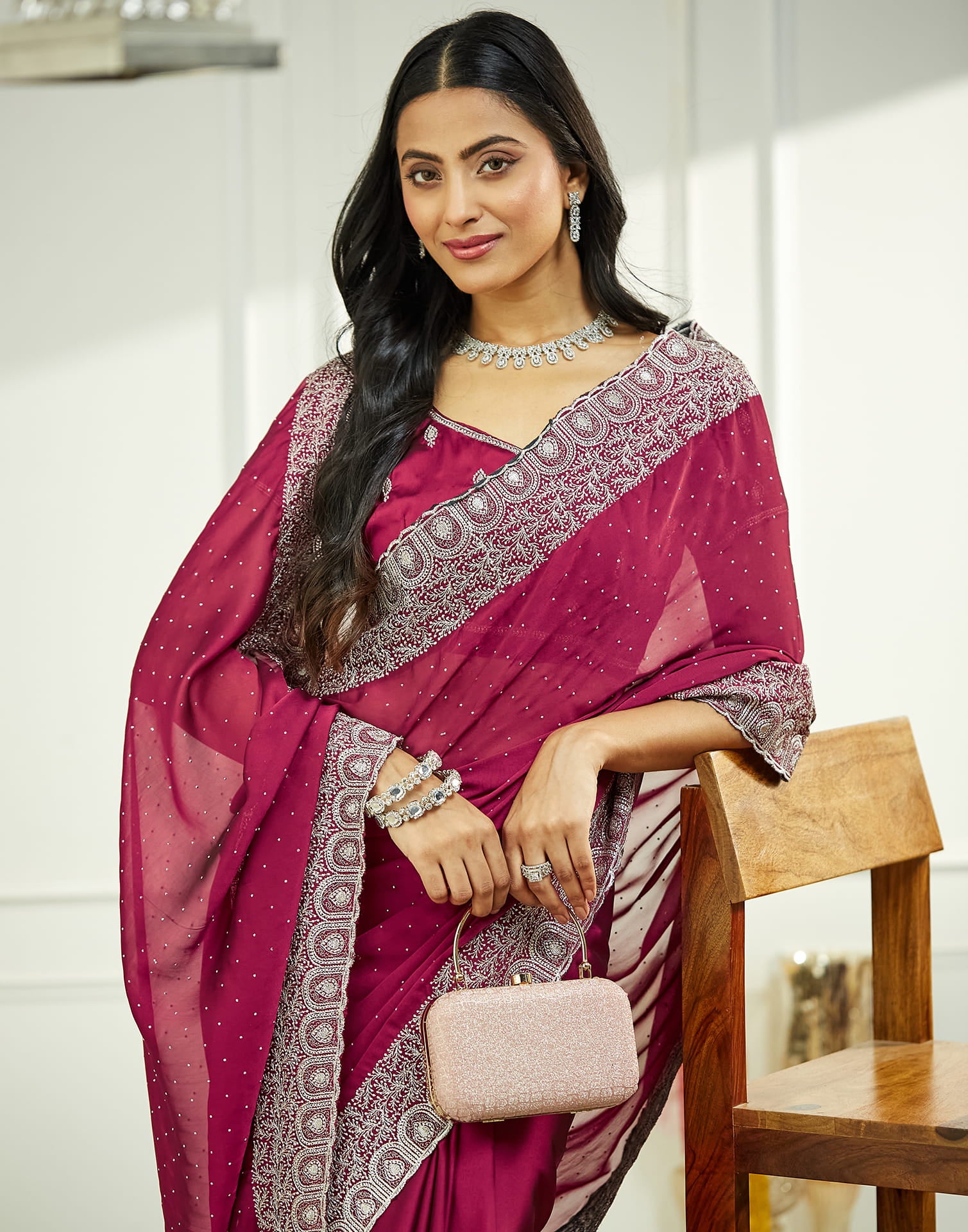 Purple Georgette Embroidery Embellished  Saree