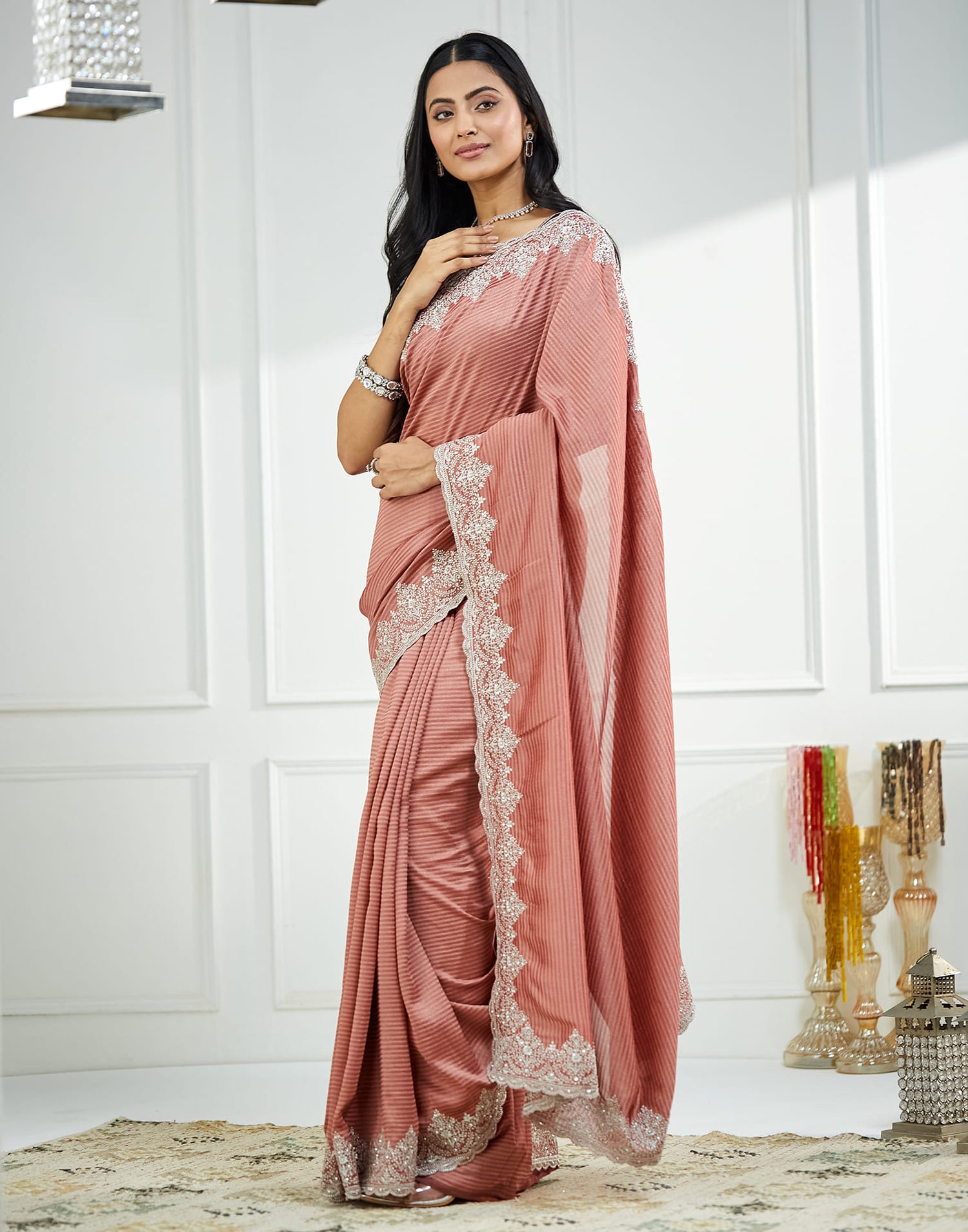 Dusty Pink Silk Embroidery Embellished  Saree