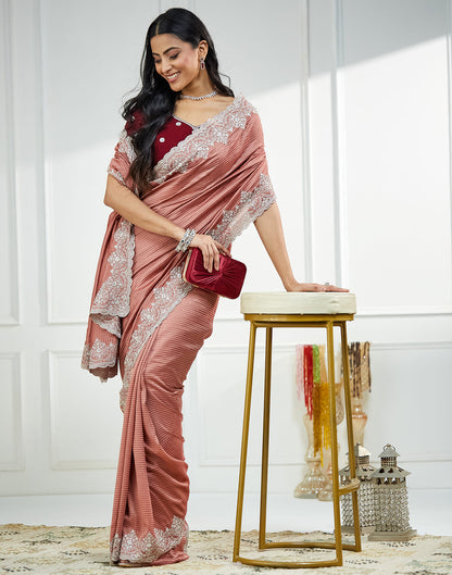 Dusty Pink Silk Embroidery Embellished  Saree