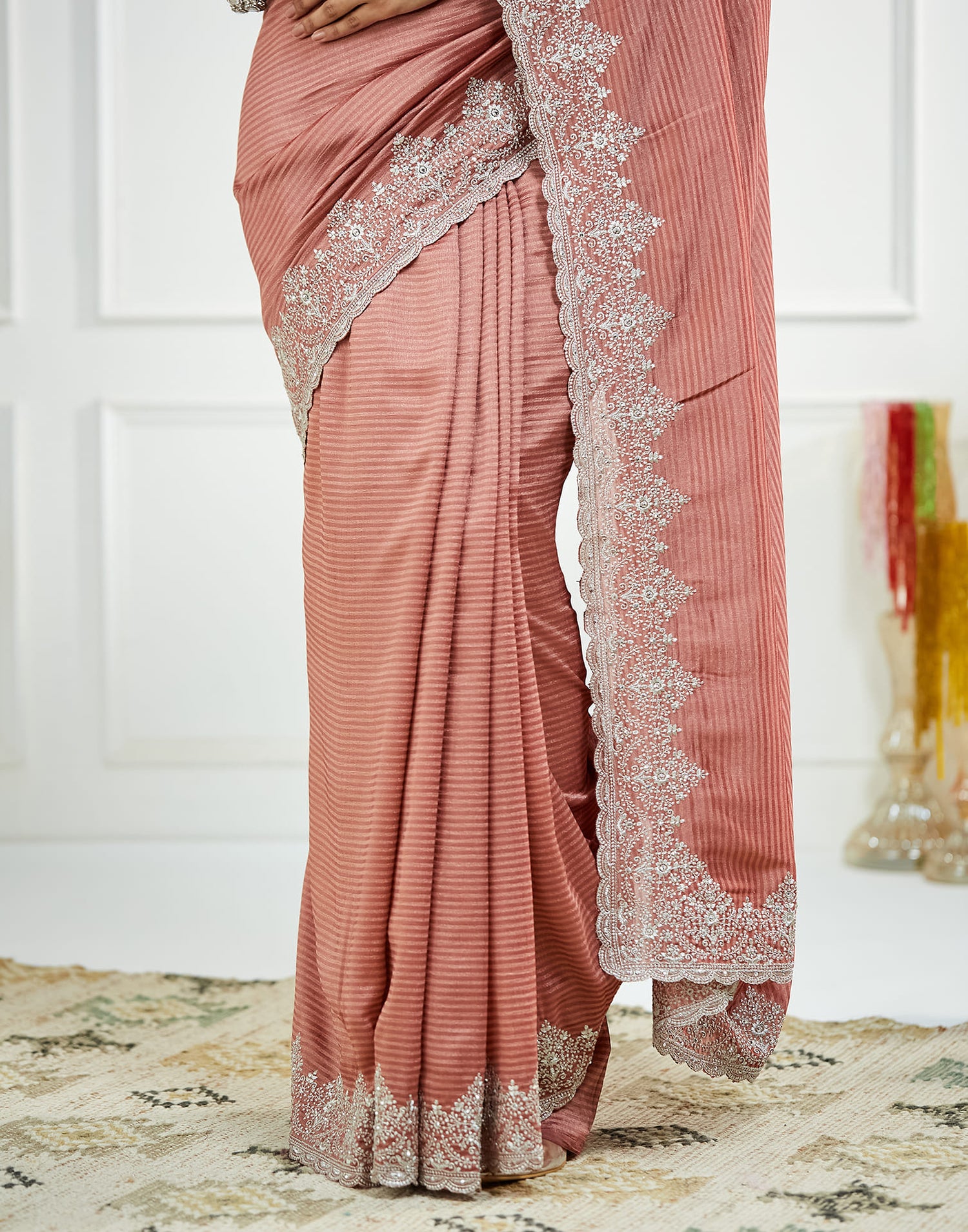 Dusty Pink Silk Embroidery Embellished  Saree