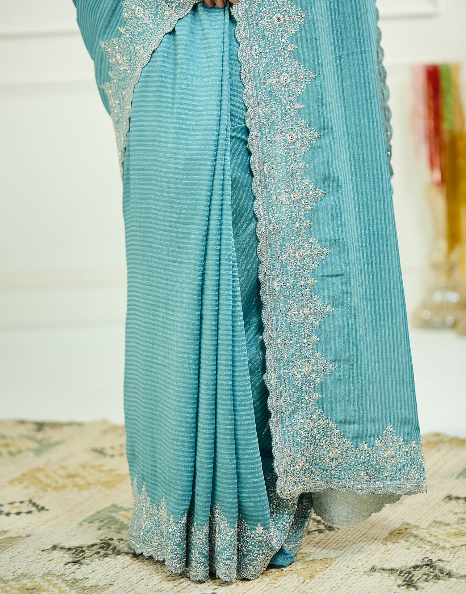 Sky Blue Silk Embroidery Embellished  Saree