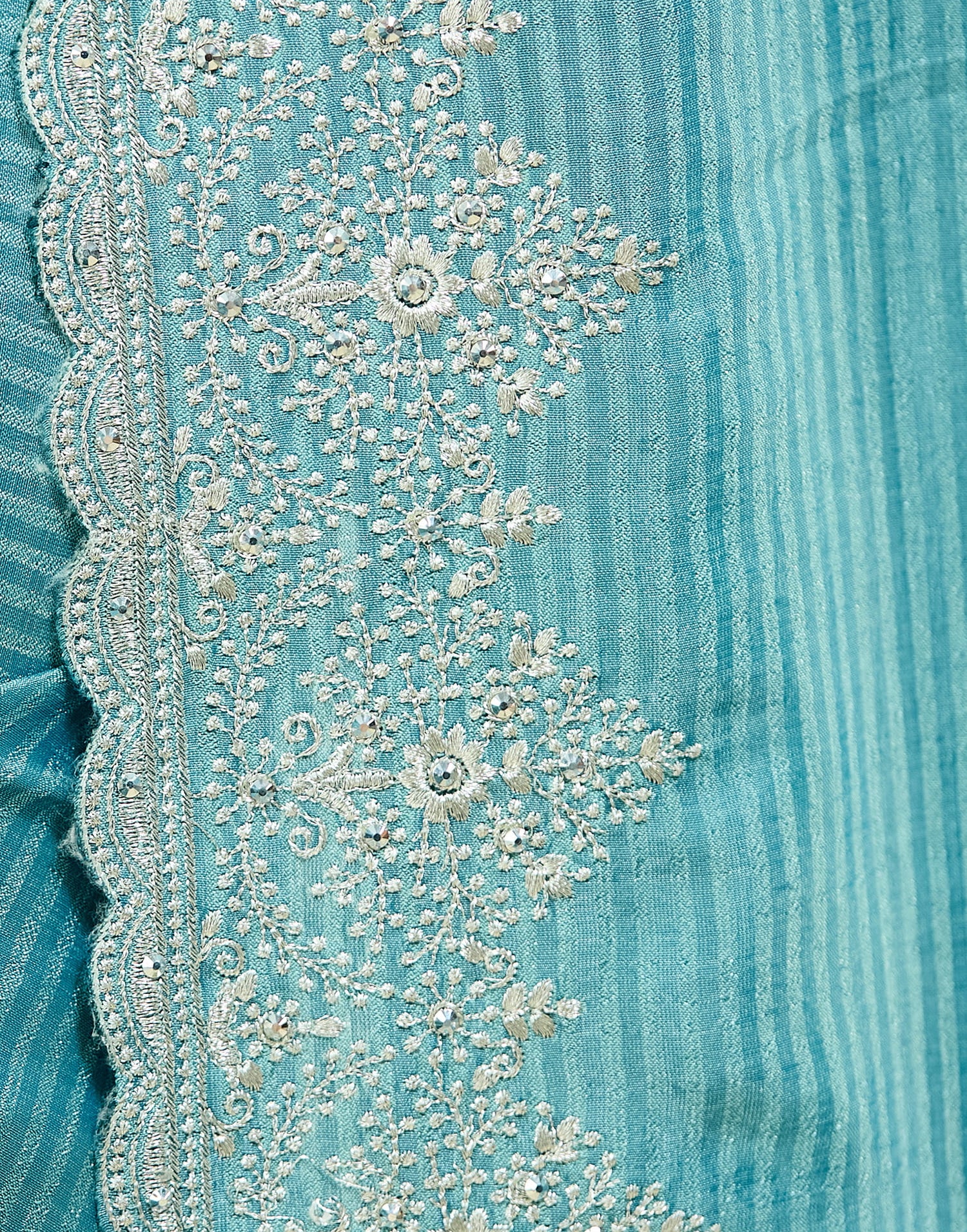 Sky Blue Silk Embroidery Embellished  Saree