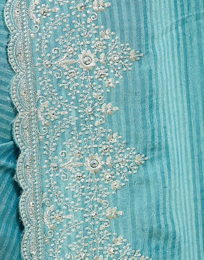 Sky Blue Silk Embroidery Embellished  Saree