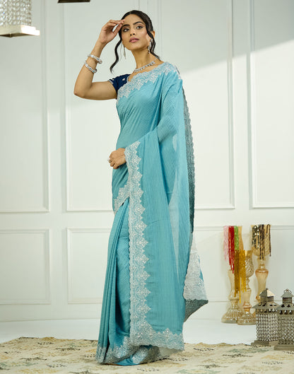 Sky Blue Silk Embroidery Embellished  Saree