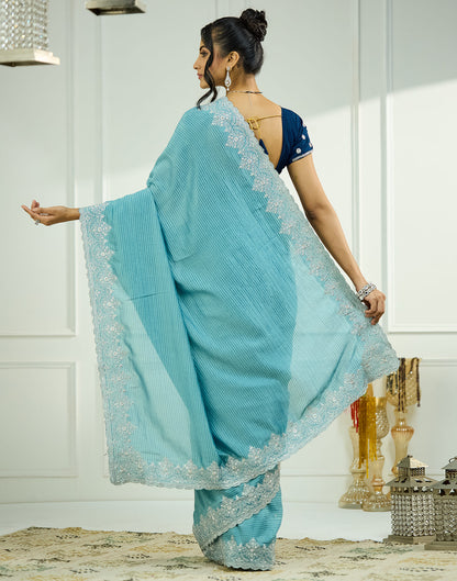 Sky Blue Silk Embroidery Embellished  Saree