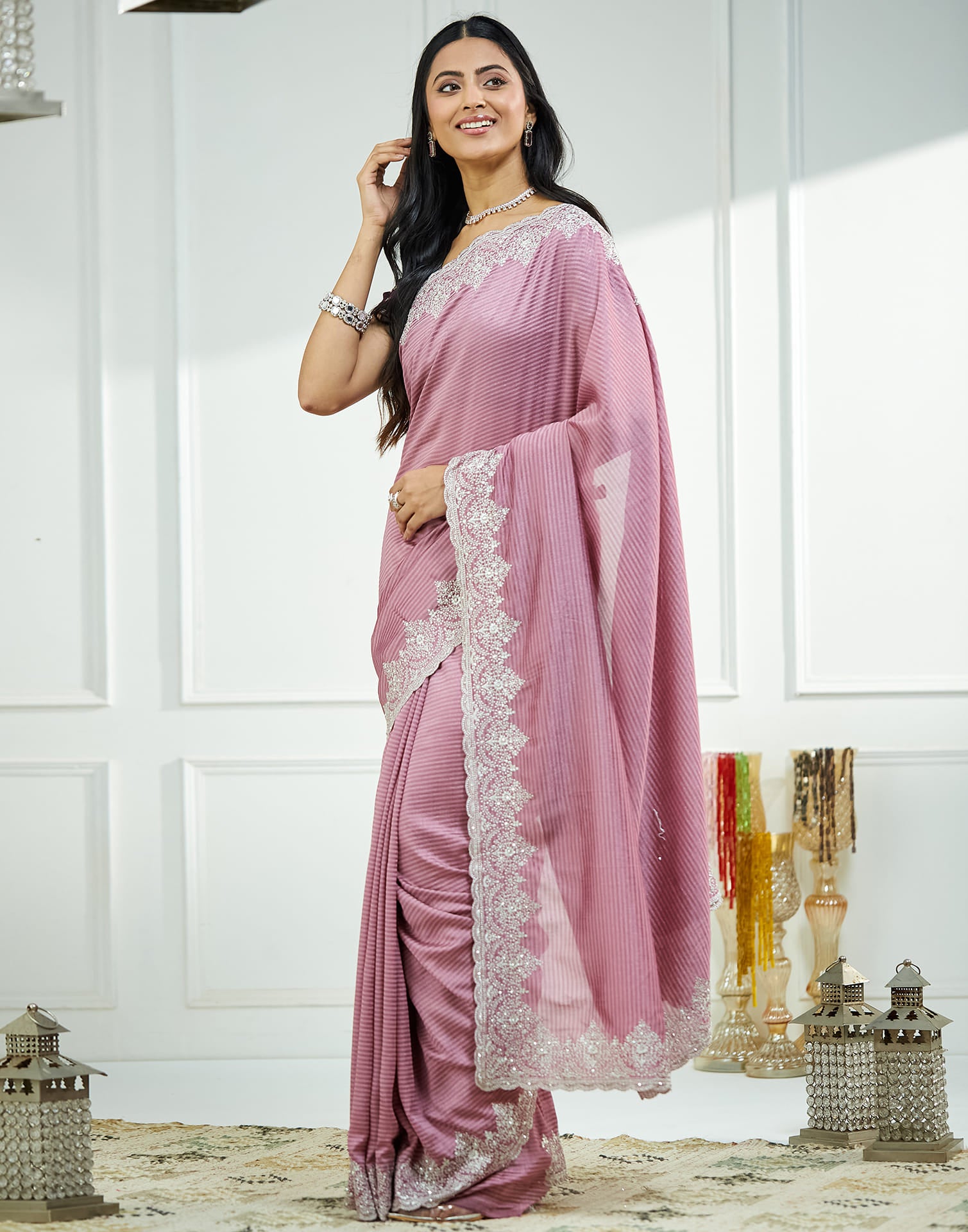 Dusty Purple Silk Embroidery Embellished  Saree