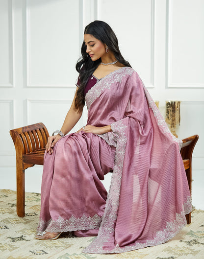 Dusty Purple Silk Embroidery Embellished  Saree