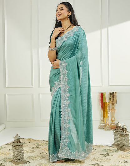 Light Turquoise Silk Embroidery Embellished  Saree