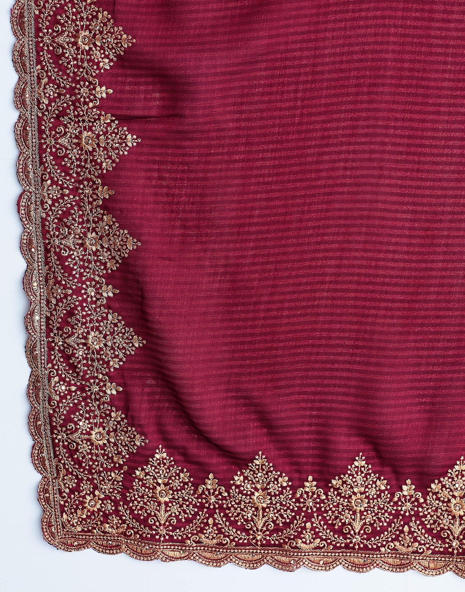 Dark Red Silk Embroidery Embellished  Saree